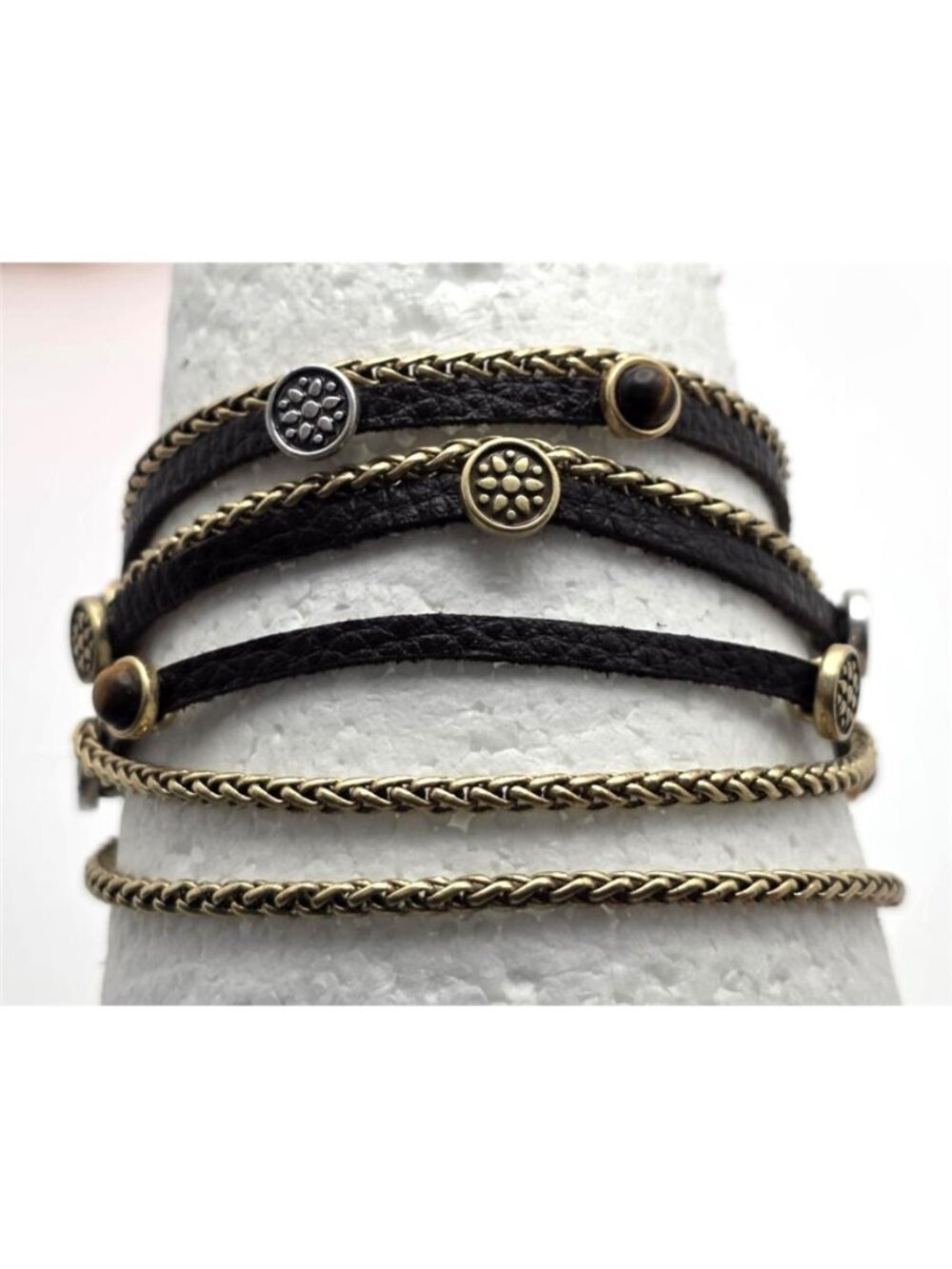 Lucky Brand Tiger's Eye Charm Gold Tone Multi Chain Leather Bracelet 7" - Picture 6 of 8